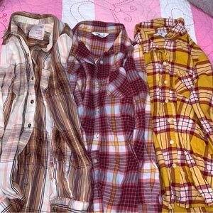 Plaid Button Down Shirts - Brown, Maroon, Yellow